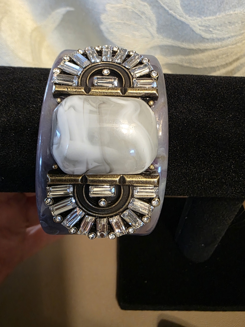 Plunder Lavender and White Ceyln Statement Bangle with Rhinestone Accents